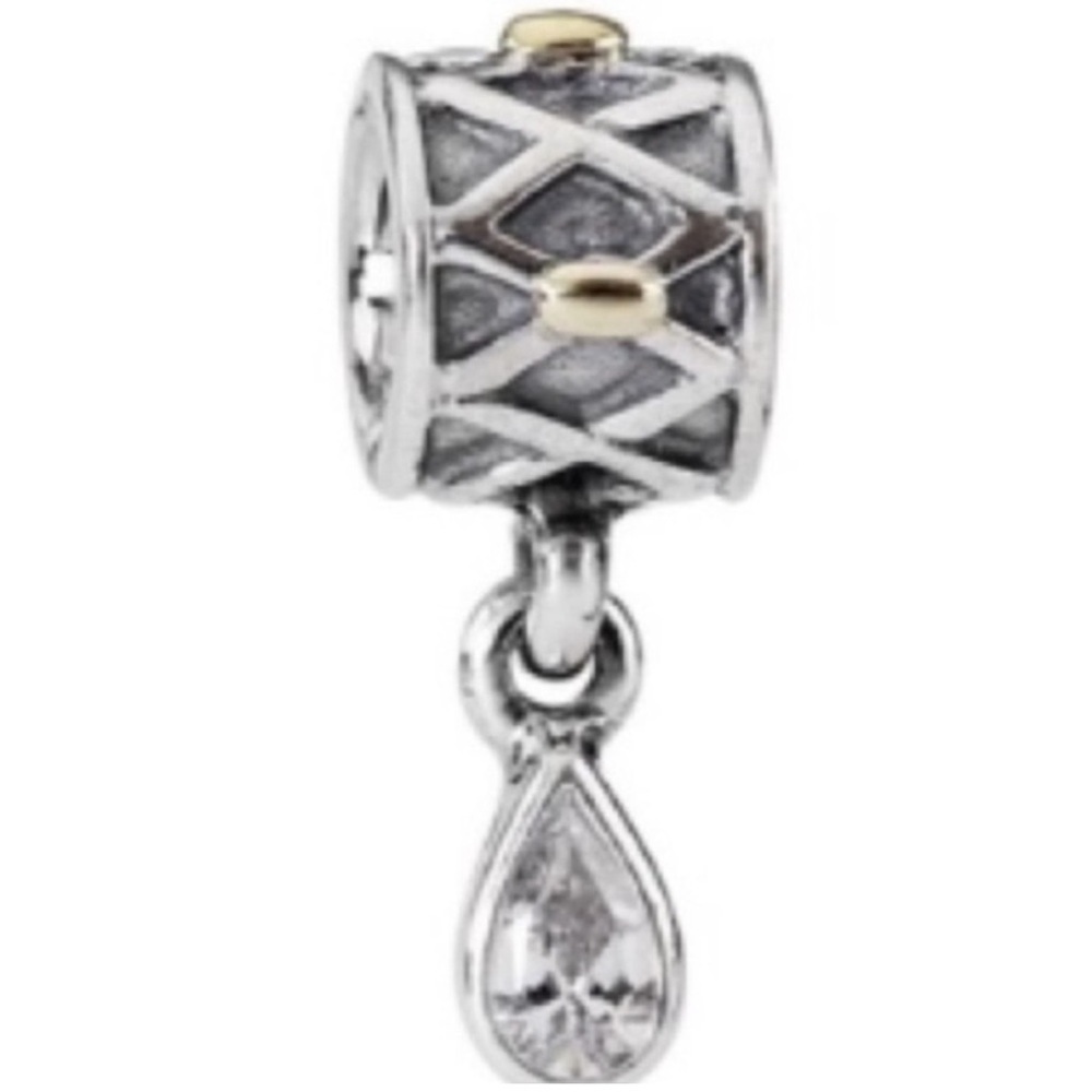 Pandora 925 & 14K Gold Two Tone Clear CZ One World Health Dangle Bead Charm